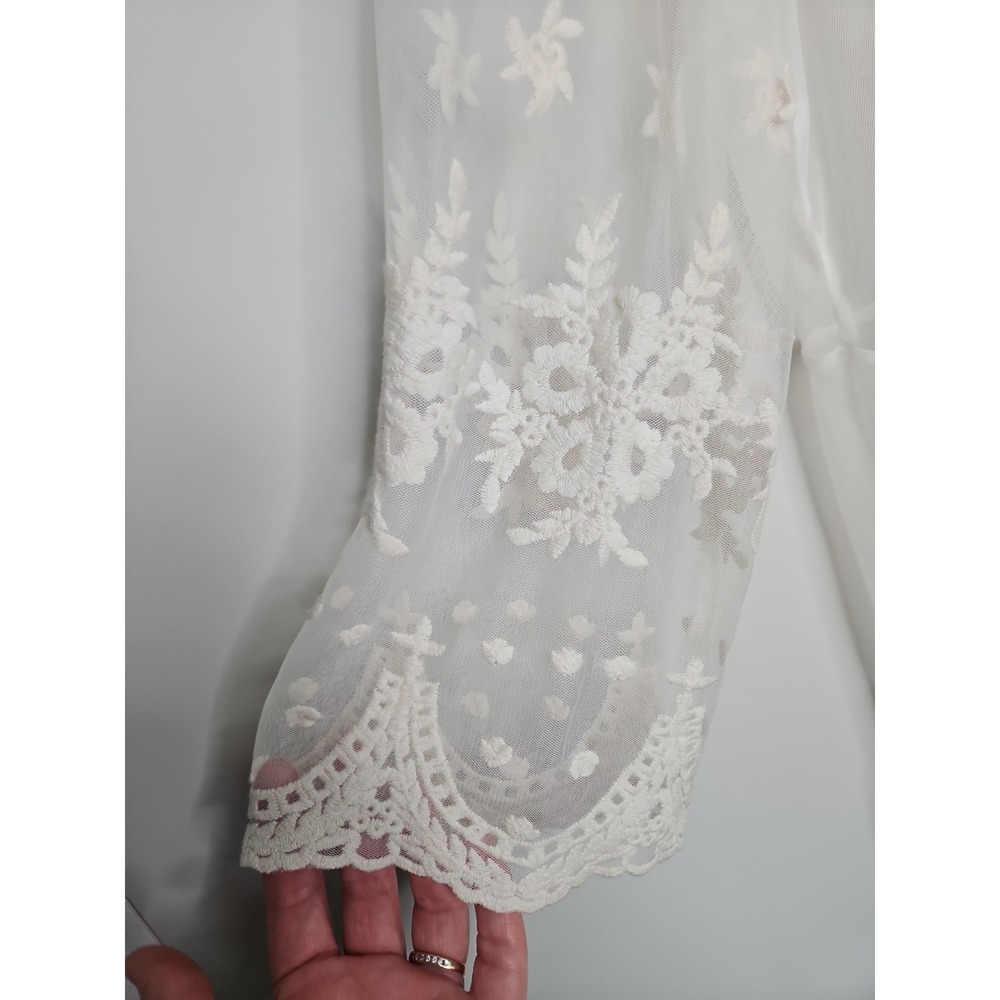 Indigo Soul Mesh Embroidered Crochet Cardigan L Ivory Boho Western Coverup Rodeo - Picture 4 of 14